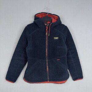 L.L.Bean Jacket Womens XS Mountain Pile Fleece Sherpa Blue Hooded Deep Pile Zip